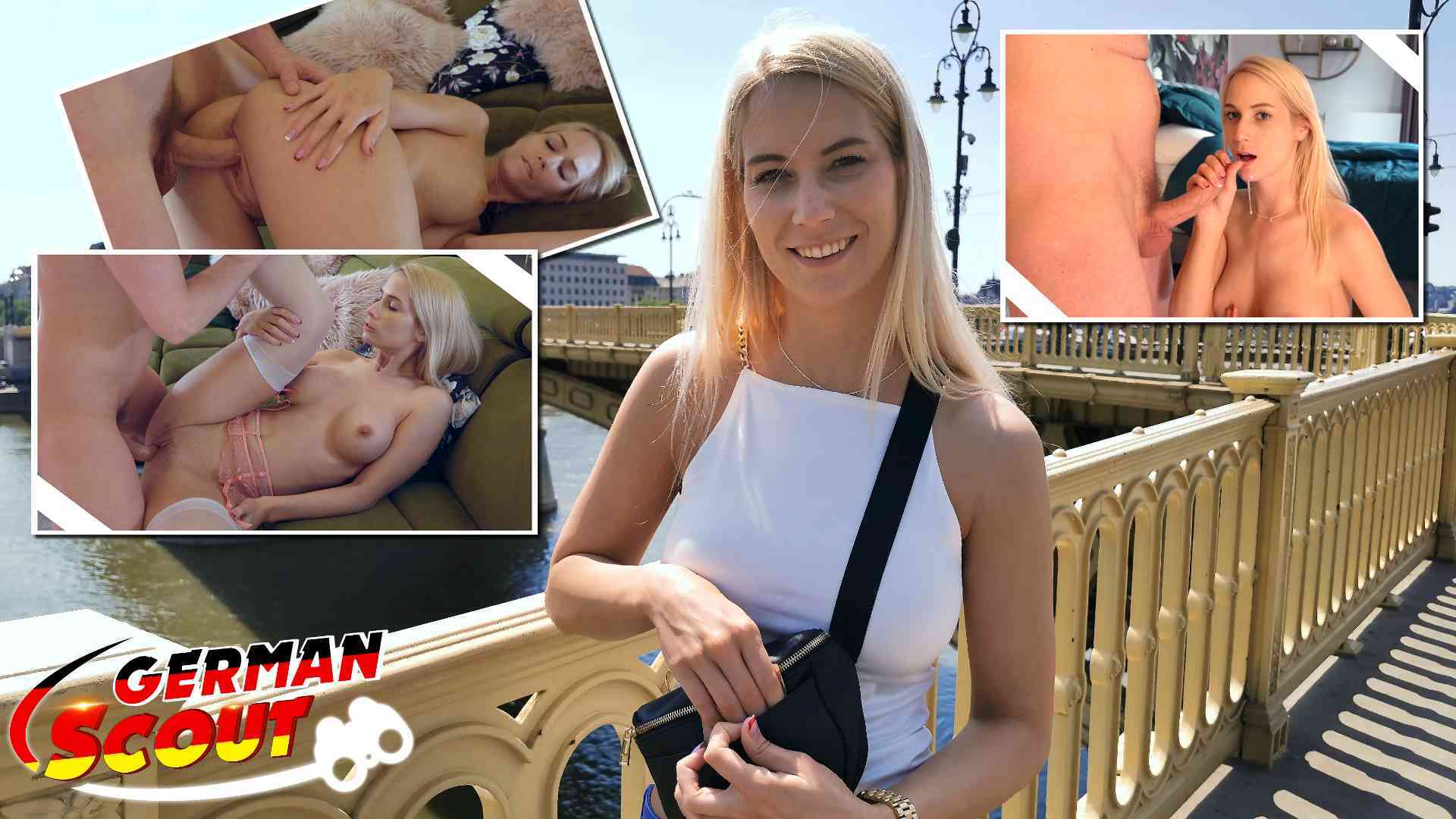 GERMAN SCOUT – Blonde Studentin Sharon bei Straßen Casting vor der Kamera gevögelt