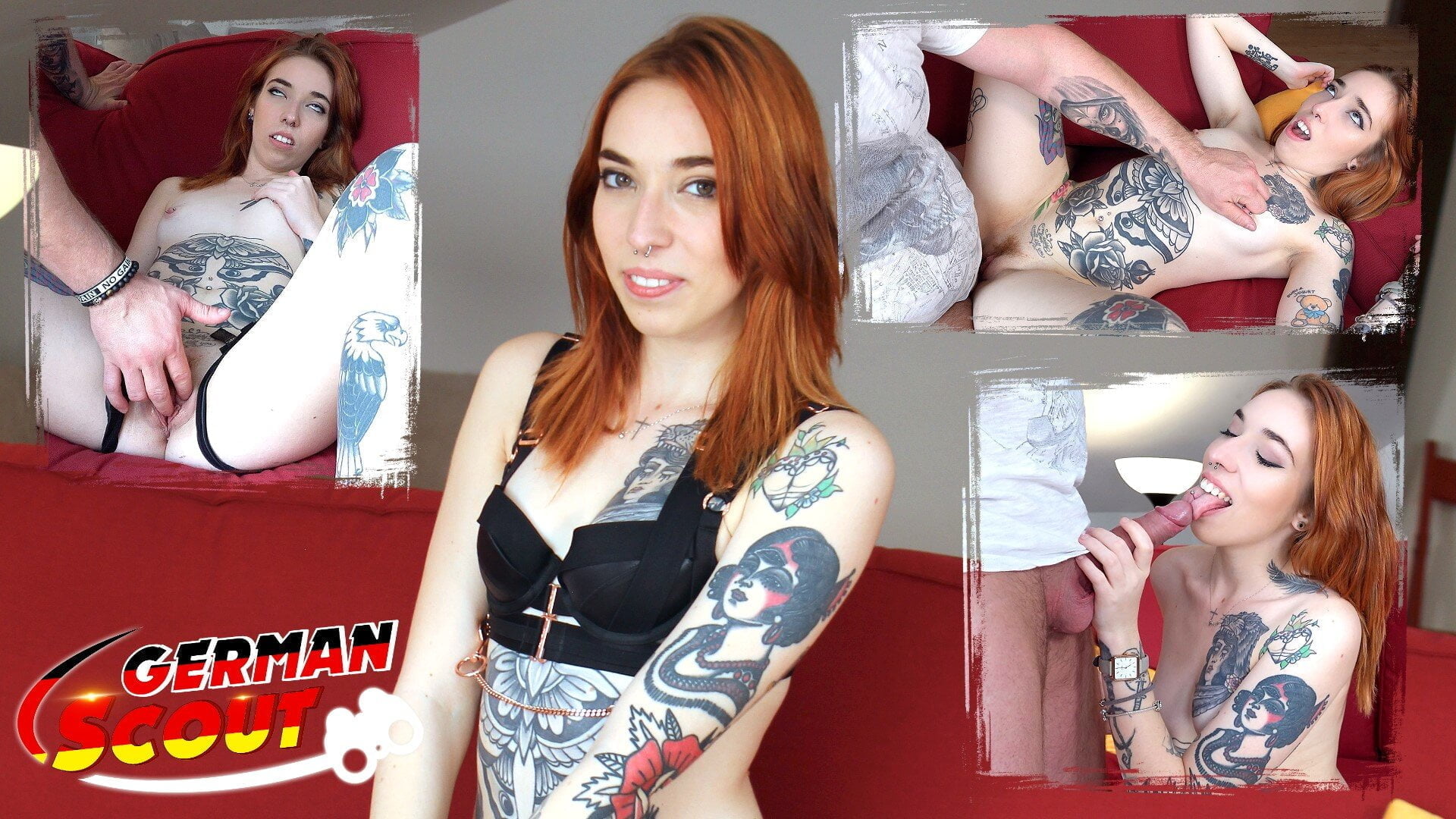 GERMAN SCOUT – Rothaariges schlankes Tattoo Girl bei Straßen Casting direkt gefickt