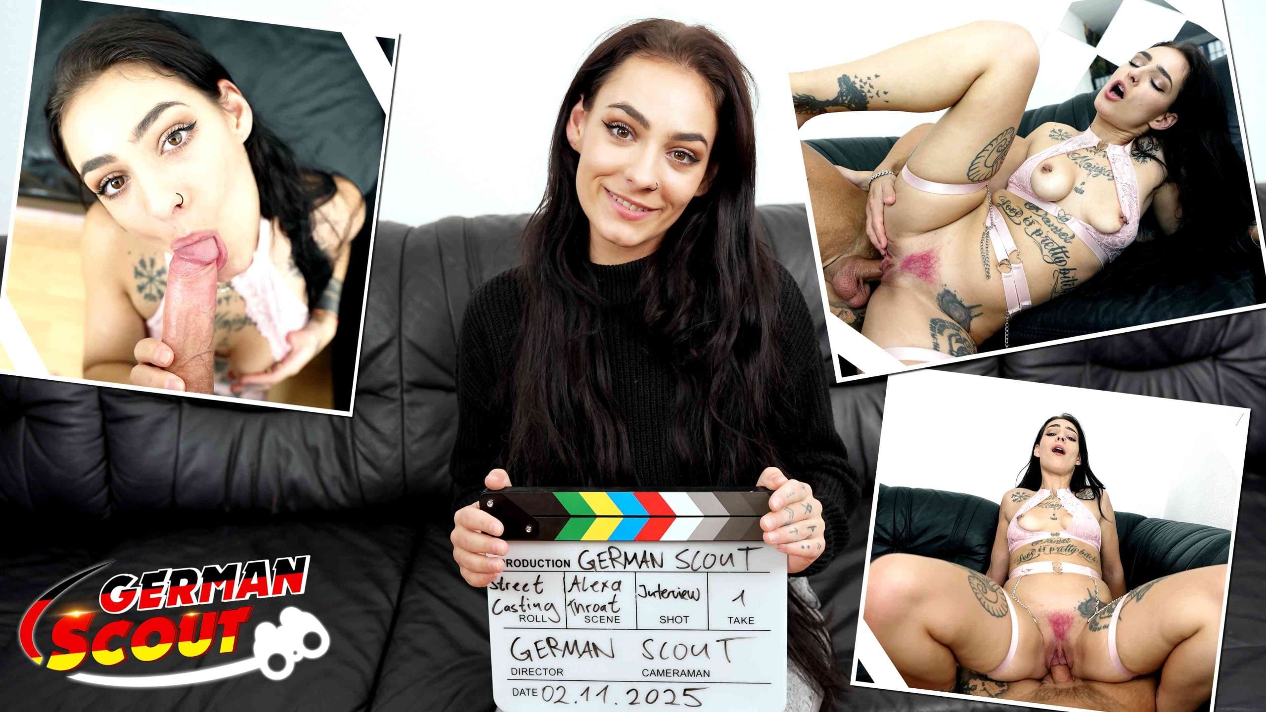 GERMAN SCOUT – Alexa Throat mit pinken Schamhaaren beim Casting gefickt