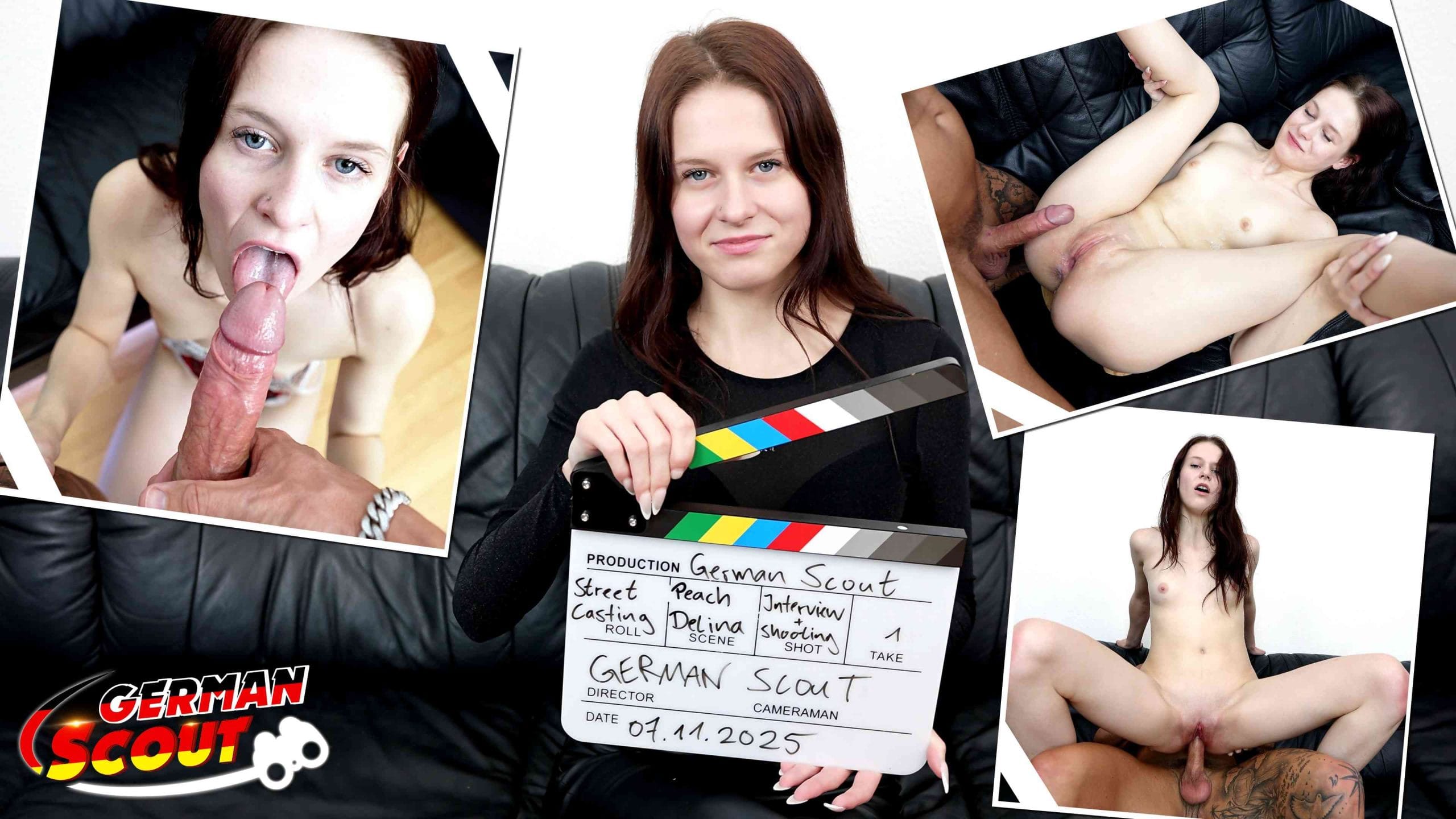 GERMAN SCOUT – Peach Delina bei ihrem ersten Porno Casting gefickt
